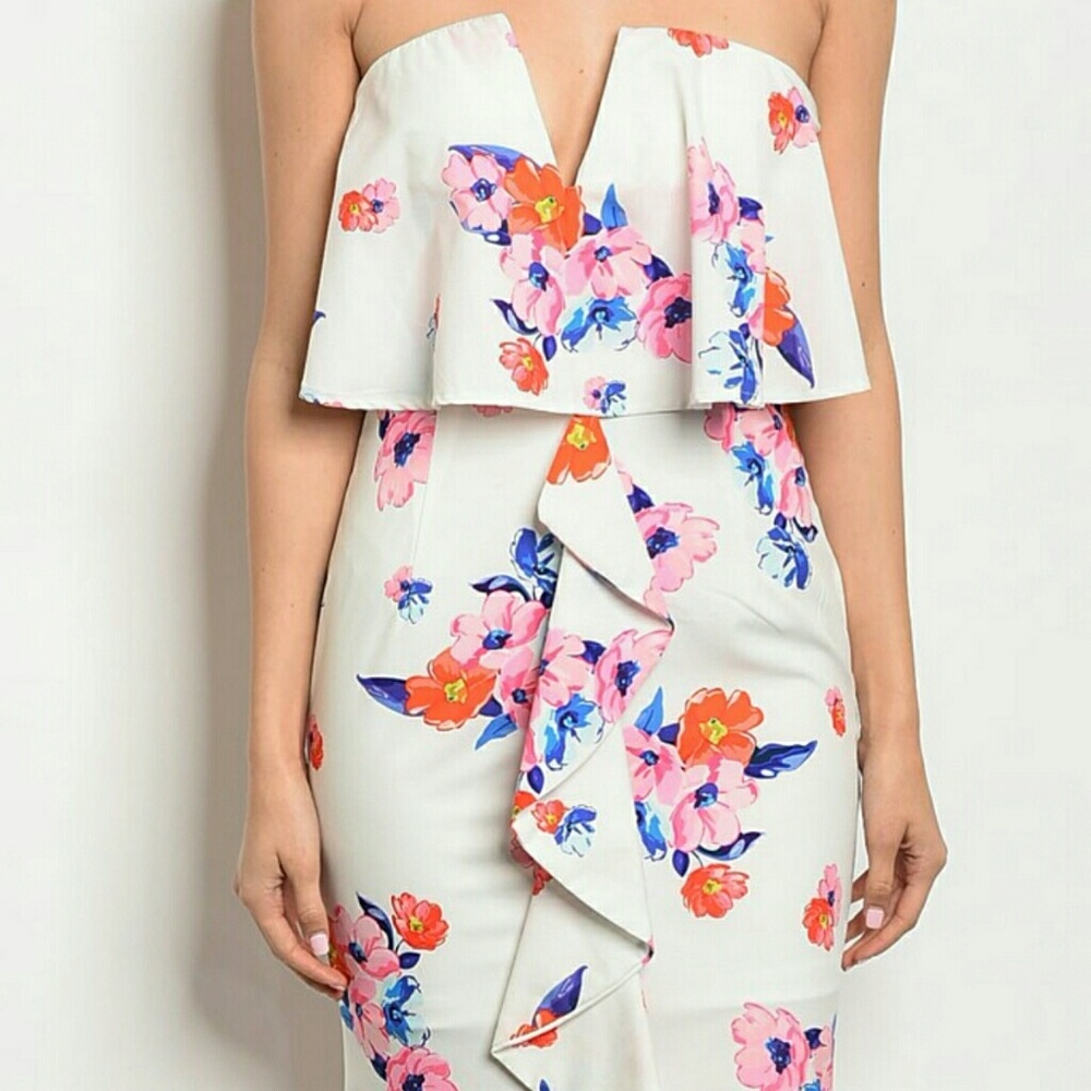 High Low Strapless Floral Print Maxi Dress - Picture 2 of 6